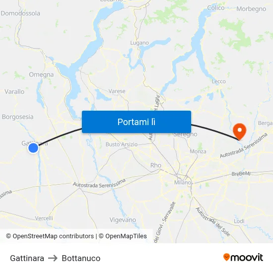 Gattinara to Bottanuco map