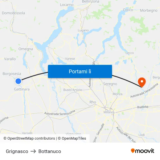 Grignasco to Bottanuco map