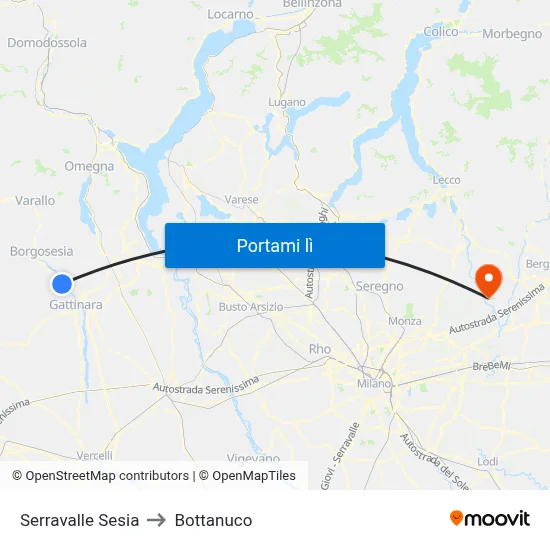 Serravalle Sesia to Bottanuco map
