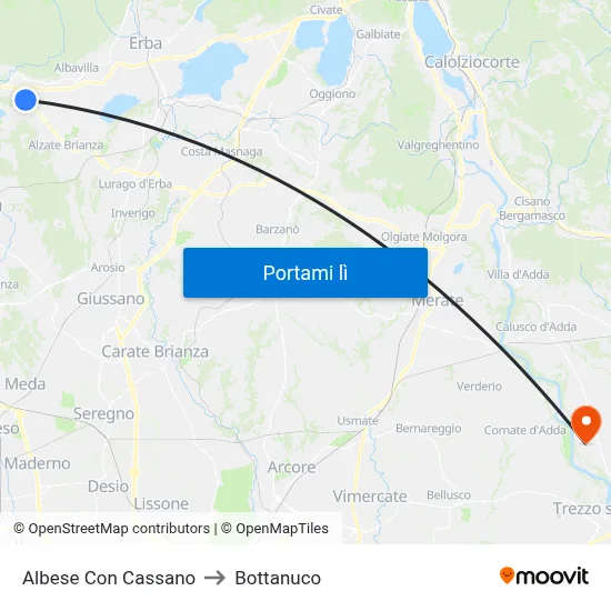 Albese Con Cassano to Bottanuco map