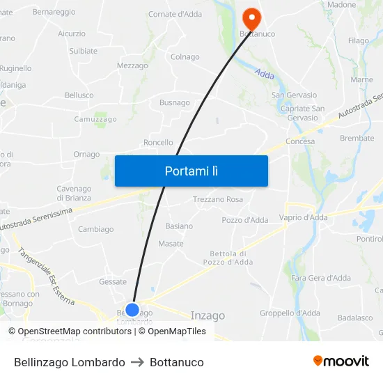 Bellinzago Lombardo to Bottanuco map
