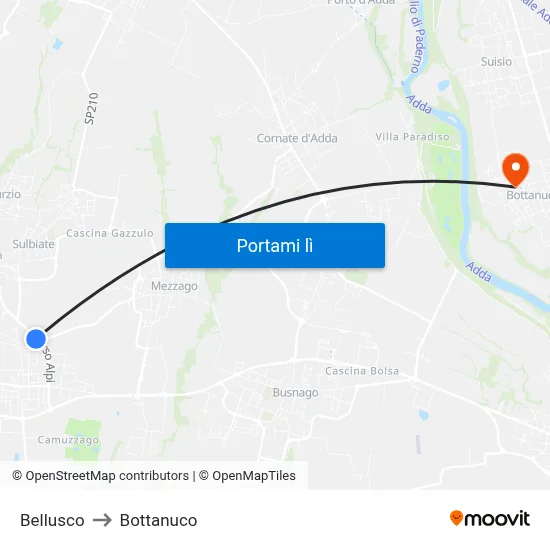 Bellusco to Bottanuco map