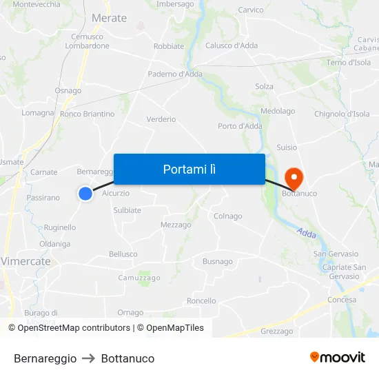 Bernareggio to Bottanuco map