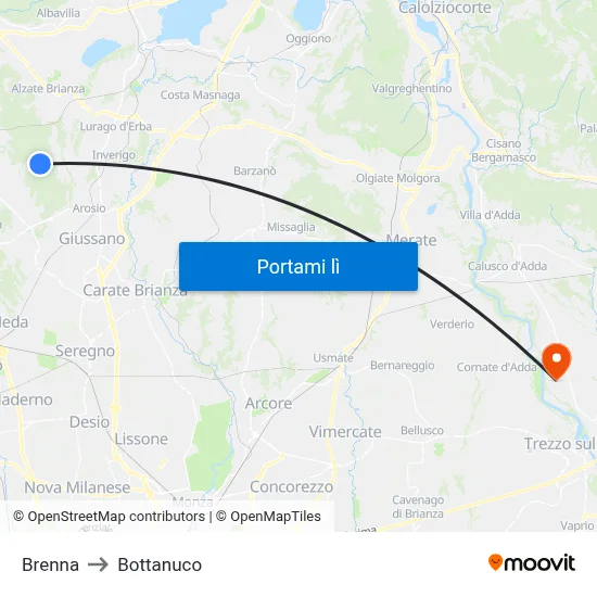 Brenna to Bottanuco map