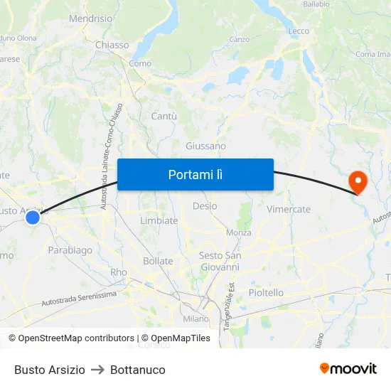 Busto Arsizio to Bottanuco map