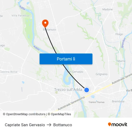 Capriate San Gervasio to Bottanuco map