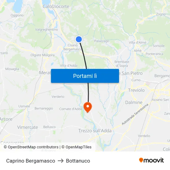 Caprino Bergamasco to Bottanuco map