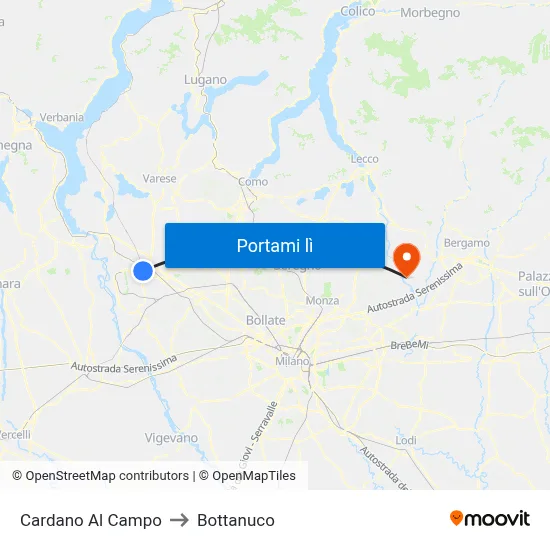 Cardano Al Campo to Bottanuco map