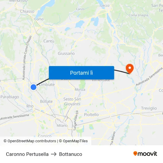 Caronno Pertusella to Bottanuco map
