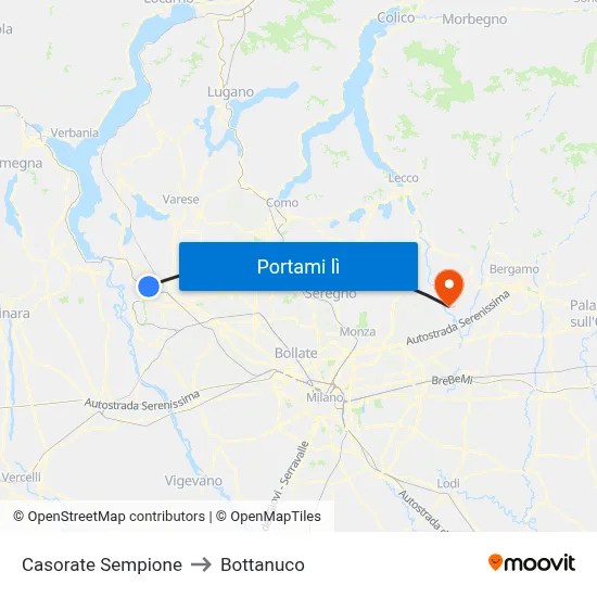 Casorate Sempione to Bottanuco map