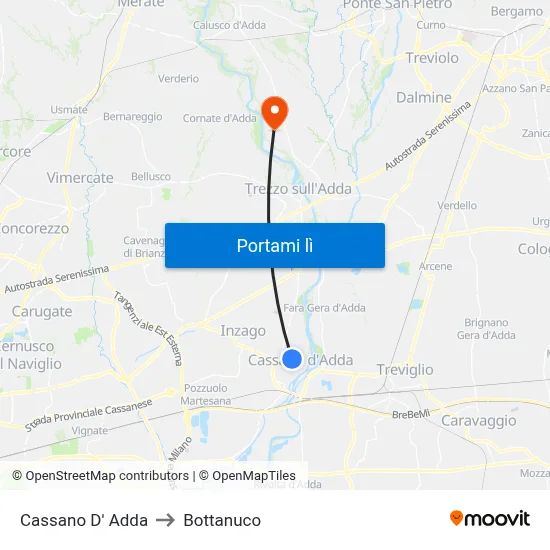 Cassano D' Adda to Bottanuco map