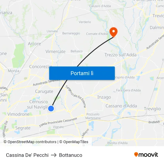 Cassina De' Pecchi to Bottanuco map