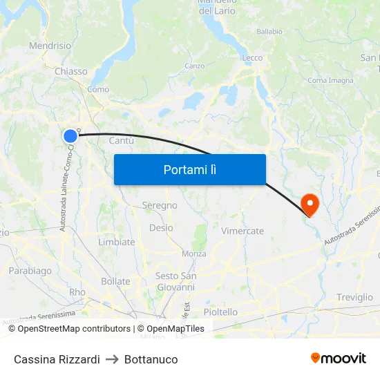 Cassina Rizzardi to Bottanuco map