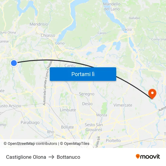 Castiglione Olona to Bottanuco map