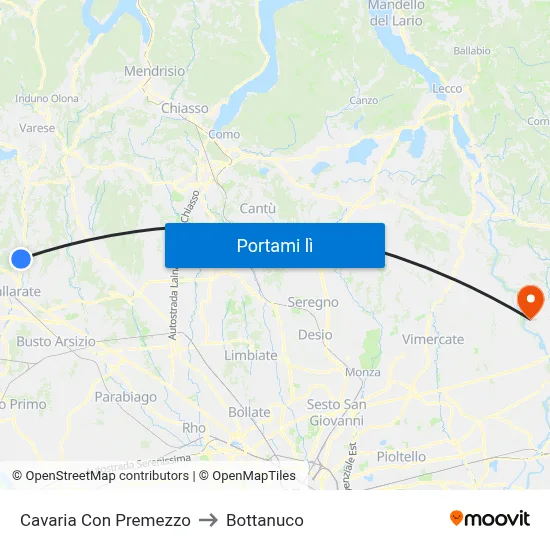 Cavaria Con Premezzo to Bottanuco map