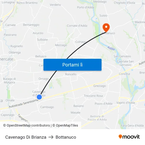 Cavenago Di Brianza to Bottanuco map