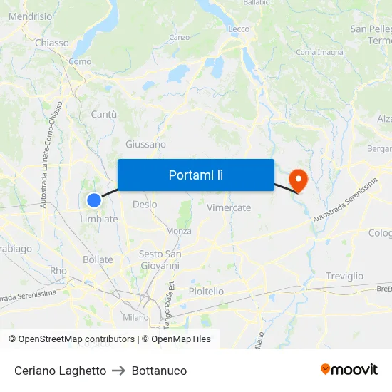 Ceriano Laghetto to Bottanuco map