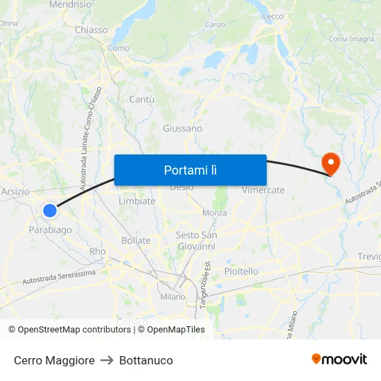 Cerro Maggiore to Bottanuco map