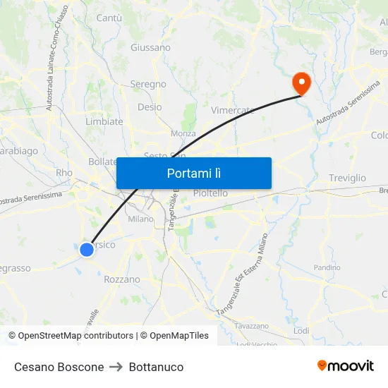 Cesano Boscone to Bottanuco map