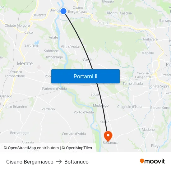 Cisano Bergamasco to Bottanuco map