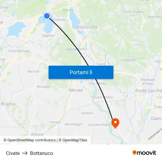 Civate to Bottanuco map