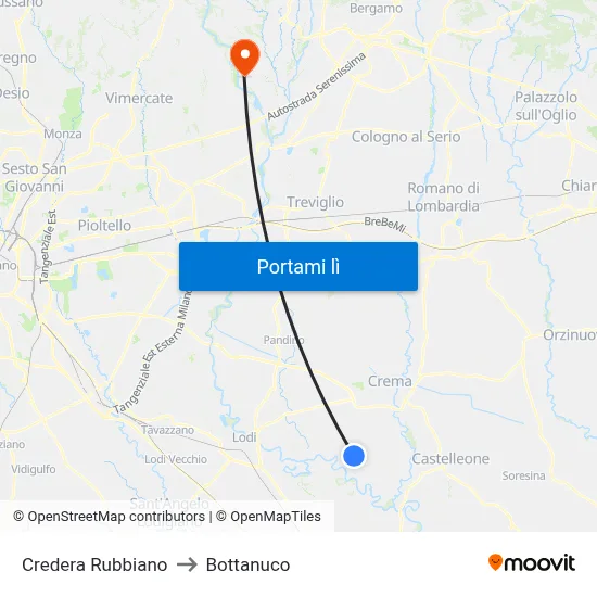 Credera Rubbiano to Bottanuco map