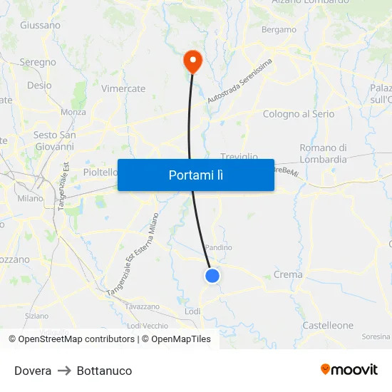 Dovera to Bottanuco map