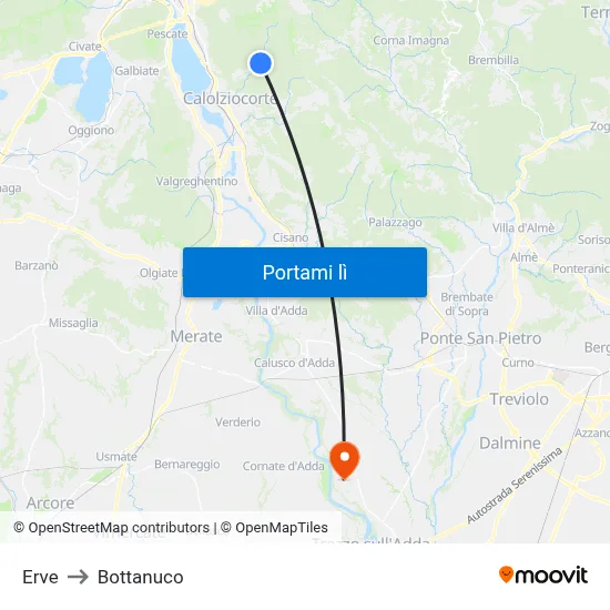 Erve to Bottanuco map