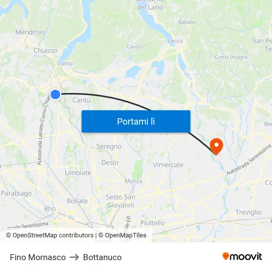 Fino Mornasco to Bottanuco map