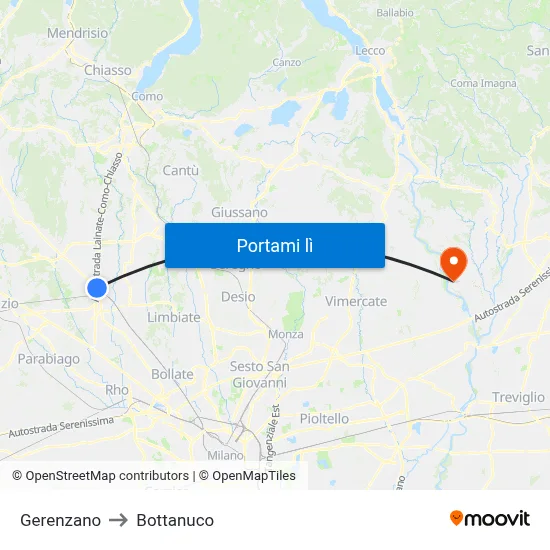 Gerenzano to Bottanuco map
