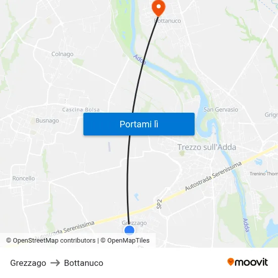 Grezzago to Bottanuco map