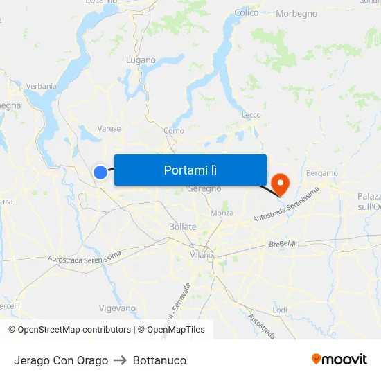 Jerago Con Orago to Bottanuco map