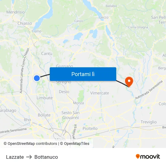Lazzate to Bottanuco map