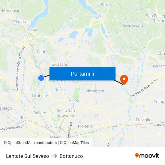 Lentate Sul Seveso to Bottanuco map