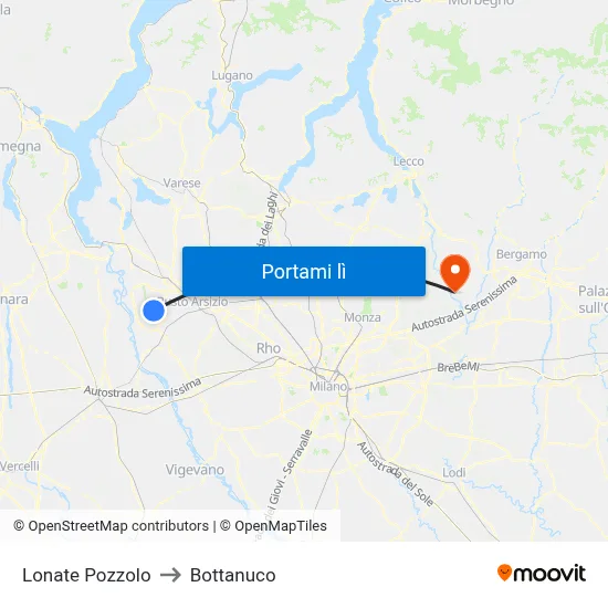 Lonate Pozzolo to Bottanuco map
