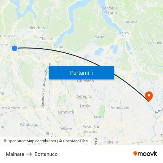 Malnate to Bottanuco map