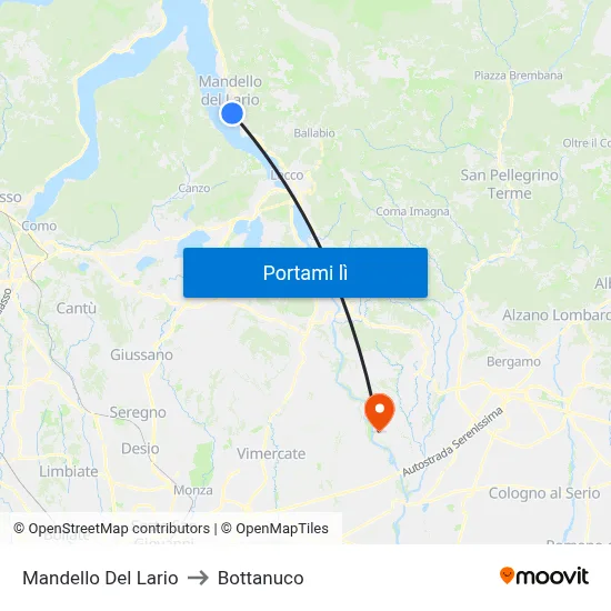 Mandello Del Lario to Bottanuco map