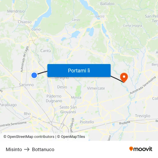 Misinto to Bottanuco map