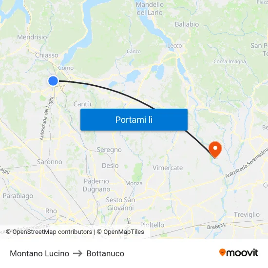 Montano Lucino to Bottanuco map