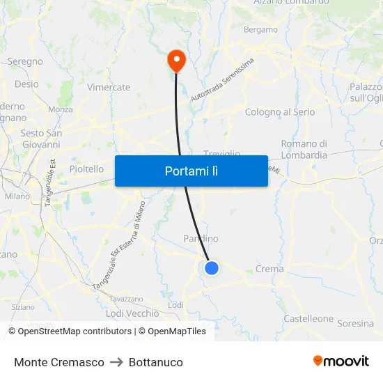 Monte Cremasco to Bottanuco map