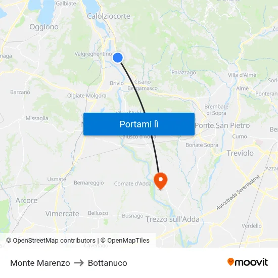 Monte Marenzo to Bottanuco map