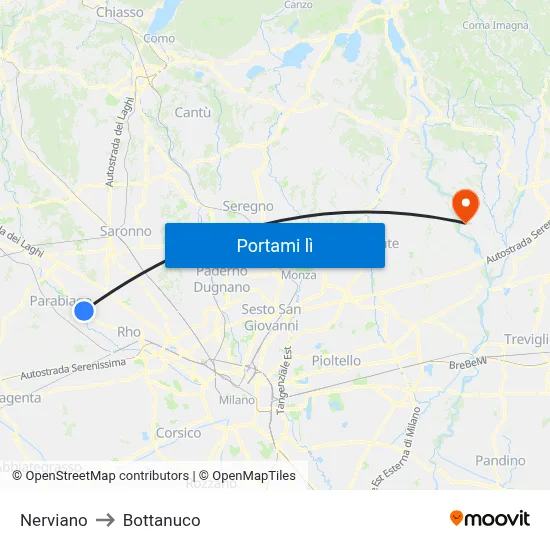 Nerviano to Bottanuco map
