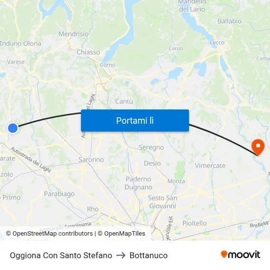 Oggiona Con Santo Stefano to Bottanuco map