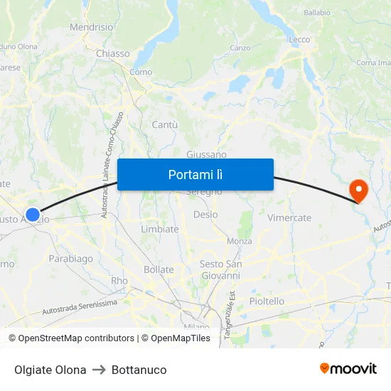 Olgiate Olona to Bottanuco map