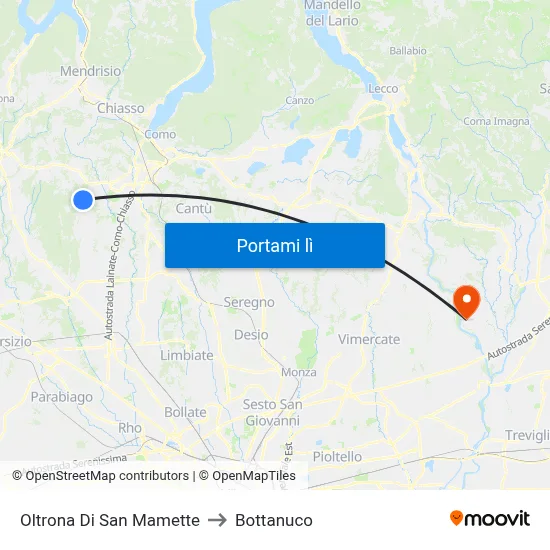 Oltrona Di San Mamette to Bottanuco map