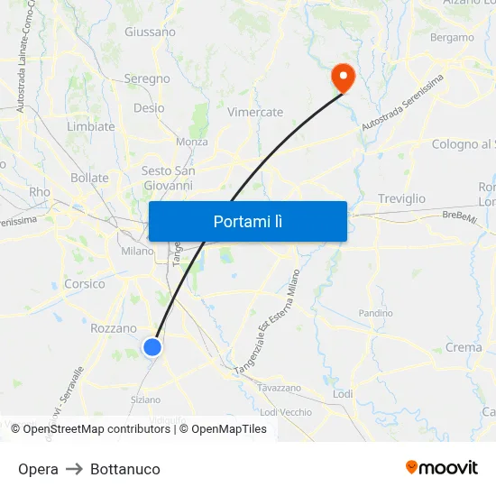 Opera to Bottanuco map