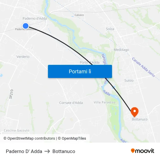 Paderno D' Adda to Bottanuco map