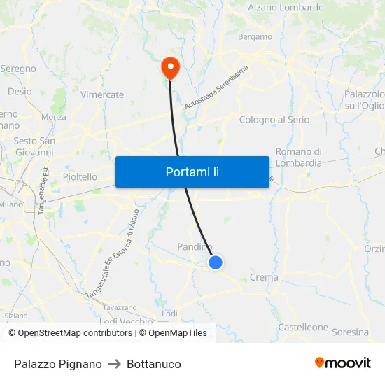 Palazzo Pignano to Bottanuco map