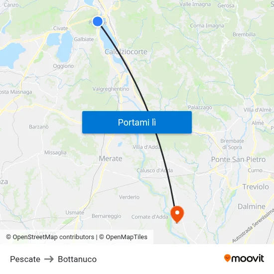 Pescate to Bottanuco map