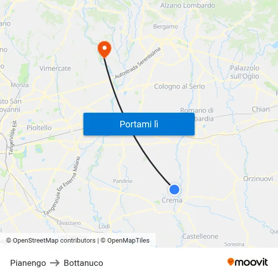 Pianengo to Bottanuco map